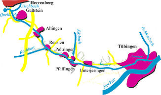 Ammerverlauf von der Quelle bis zum Neckar