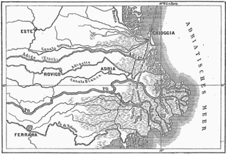 Historische Karte des Podeltas aus Meyers Konversationslexikon 1888