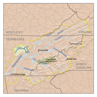 Gebiet, das der Emory River und der Obed River im Oberlauf des Tennessee River entwässern.