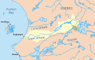 Petite Rivière de la Baleine nördlich des Einzugsgebiets des Grande Rivière de la Baleine (in gelb)