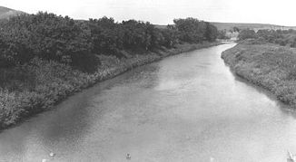 Der Heart River in der Nähe von Mandan, North Dakota (Aufnahme von 1949)