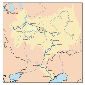 Die Kljasma im Flusssystem der Wolga