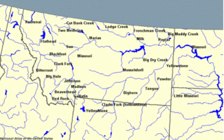 Karte Montanas mit dem Little Missouri River in der östlichen Hälfte