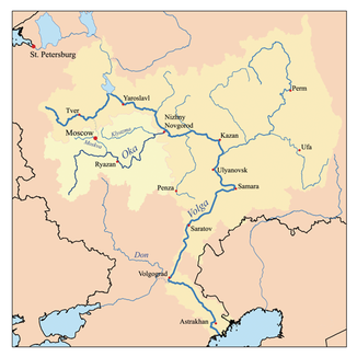 Die Oka im Flusssystem der Wolga