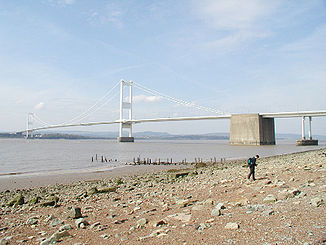 Die Severn Bridge, an der Grenze zwischen England und Wales, von der englischen Seite.