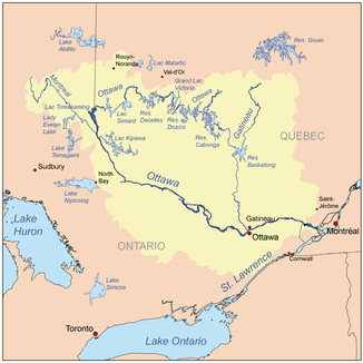Lage des Montreal River im äußersten Nordwesten des Einzugsgebiets des Ottawa River