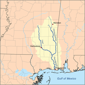 Das Flusssystem des Pascagoula, rechts der Chickasawhay River