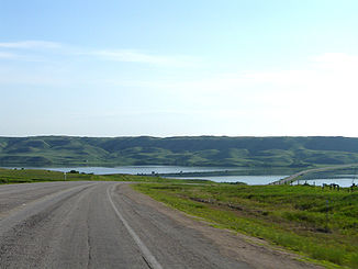Qu'Appelle River vom Saskatchewan Highway 2 aus gesehen.