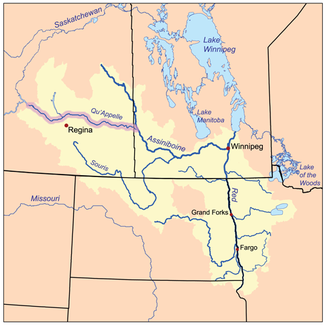 Das Einzugsgebiet des Red River mit markiertem Qu'Appelle River