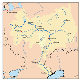 Die Lage der Sura im Flusssystem der Wolga