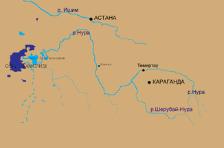 Verlauf des Flusses Nura (Нура) bis zum Tengizsee (Тенгиз)