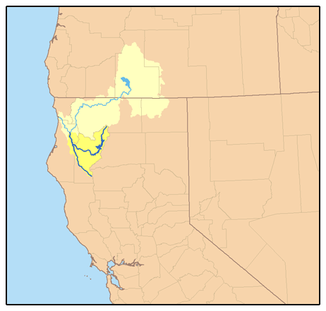 Einzugsgebiet (gelb) des Trinity Rivers (dunkelblau)