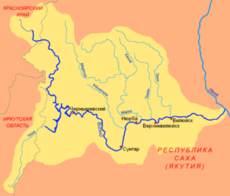 Verlauf der Marcha (Марха) im Einzugsgebiet des Wiljui