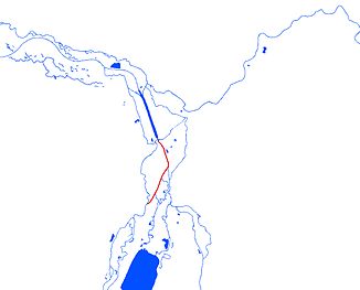 Das Elsterflutbett (rot dargestellt) im Leipziger Gewässerknoten