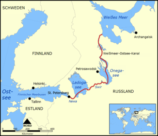 Verlauf des Weißmeer-Ostsee-Kanal mit Teilstück Swir