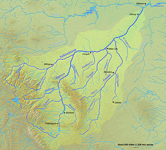 Einzugsgebiet des Yellowstone Rivers mit Zuflüssen einschließlich Tongue River
