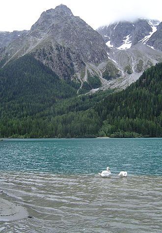 Antholzer See (Untersee), im Hintergrund die kleine Ohrenspitze (2.938 m)