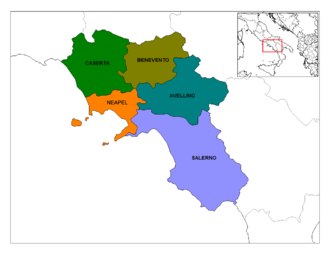 Karte Italiens, Kampanien hervorgehoben