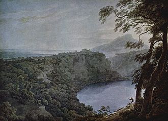 Nemisee mit der Stadt Genzano - Gemälde von John Robert Cozens, um 1777