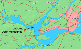 Lage des Lac des Deux Montagnes (ganz rechts liegt Montréal)
