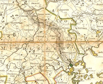 Karte des Kanals von 1801 vor seiner Verlängerung bis Medford