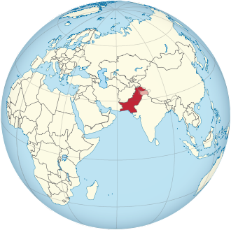 Pakistan on the globe (claimed hatched) (Afro-Eurasia centered).svg