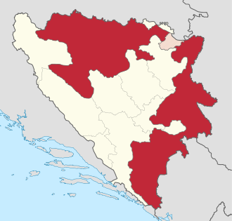 Lage in Bosnien und Herzegowina. Brcko Distrikt schraffiert.