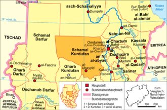 Lage des Bundesstaates Schamal Kurdufan in Sudan