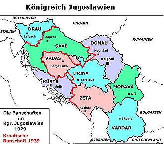 Gliederung des Königreiches Jugoslawien in Banschaften