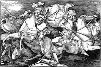 Castor und Pollux in der Schlacht am Regillus lacus, Darstellung von 1880