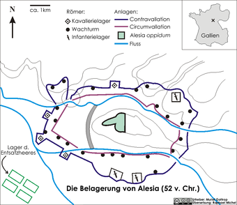 Das Schlachtfeld von Alesia mit dem Belagerungs- und Verteidigungsring