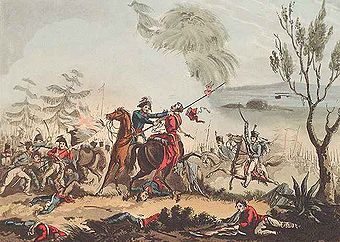 Marschall Beresford entwaffnet einen Polnischen Lanzenträger in der Schlacht von Albuera. Gezeichnet von T. Sutherland, 1831