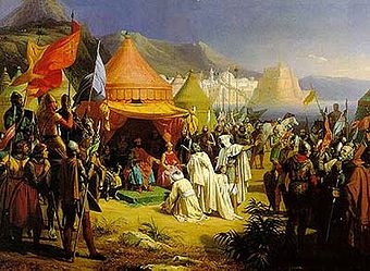 Graf Bertrand vor Tripolis. (Gemälde von Charles Alexandre Debacq, 19. Jahrhundert)