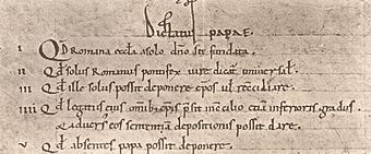 Abbildung der ersten fünf Sätze des Dictatus Papae