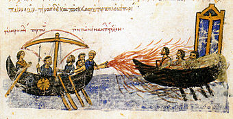 Zeitgenössische Darstellung des Einsatzes von Griechischem Feuer