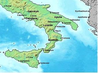 Karte Süditaliens mit der Kleinstadt Nola in der Mitte