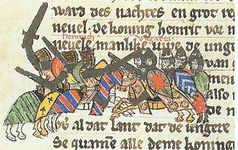 Heinrich I. kämpft gegen die Ungarn, Sächsische Weltchronik, um 1270