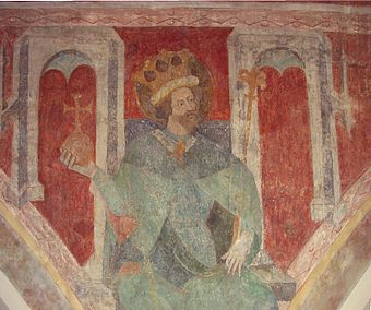 Sigismund von Burgund. Fresko in der Dreifaltigkeitskirche von Konstanz), entstanden zwischen 1417 und 1437)