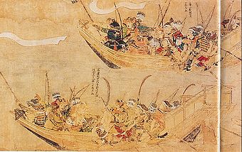 Japanische Angriffsschiffe. Mōko Shūrai Ekotoba, ca. 1291