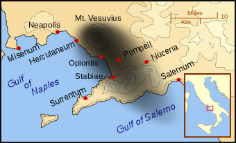 Karte des Vesuvausbruchs im Jahr 79