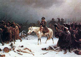 Napoleon mit seiner Grande Armée auf dem verlustreichen Rückzug aus Russland