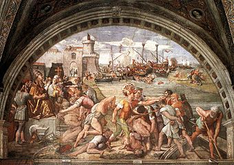 Die Schlacht von Ostia, Fresco in den Stanzen des Raffael