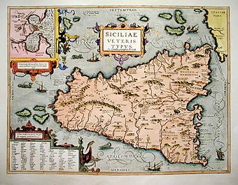 Sizilien und Syrakus im Altertum nach einer Karte des Abraham Ortelius von 1580