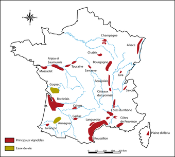 Lage der wichtigsten Anbaugebiete Frankreichs