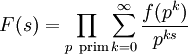 F(s)=\prod_{p\ {\rm prim}} \sum_{k=0}^{\infty} \frac{f(p^k)}{p^{ks}}