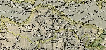 Karte der antiken Landschaft Achaia aus dem historischen Atlas von William Shepard von 1926 (Südteil)