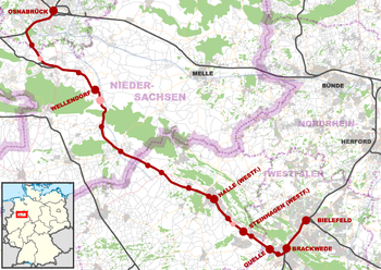 Strecke der Bahnstrecke Osnabrück–Bielefeld