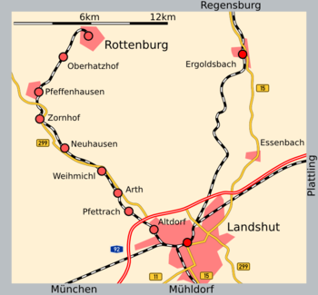 Strecke der Bahnstrecke Landshut–Rottenburg
