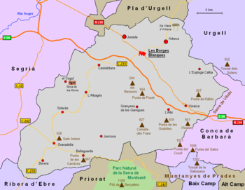 Karte der Comarca Garrigues