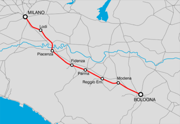 Strecke der Bahnstrecke Milano–Bologna